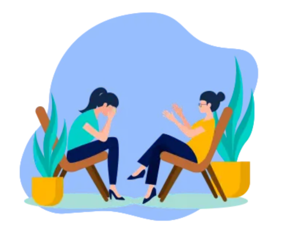 cartoon image of woman speaking with her therapist