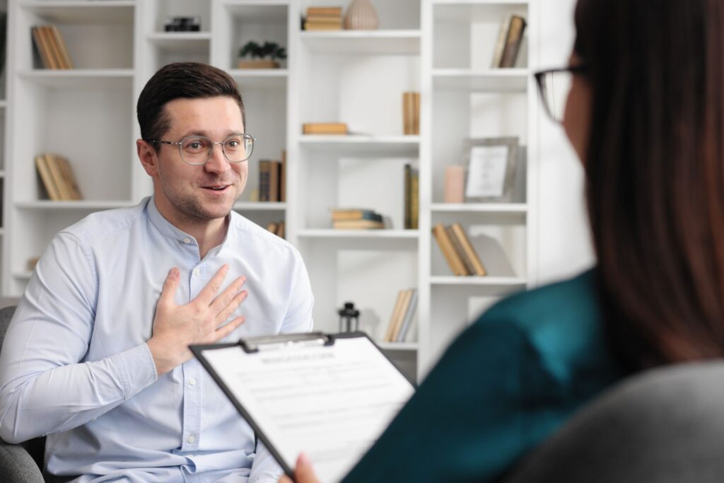 man speaking with his psychiatrist in atlanta after getting help with zoloft withdrawal / setraline withdrawal