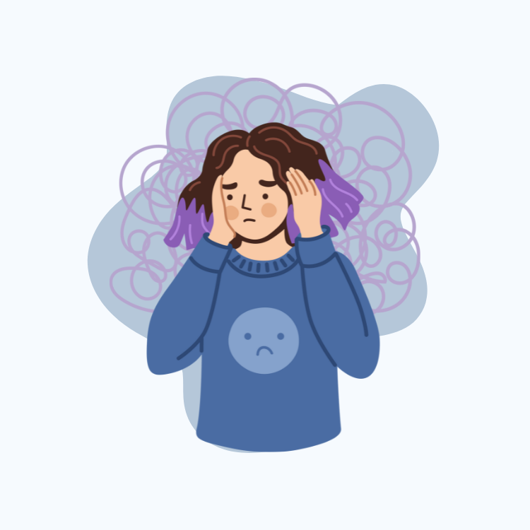 cartoon graphic of a woman struggling with anxiety in atlanta